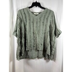 Stylive Sage Green Textured Ruffle V-Neck Top Medium Made in USA 5T1249